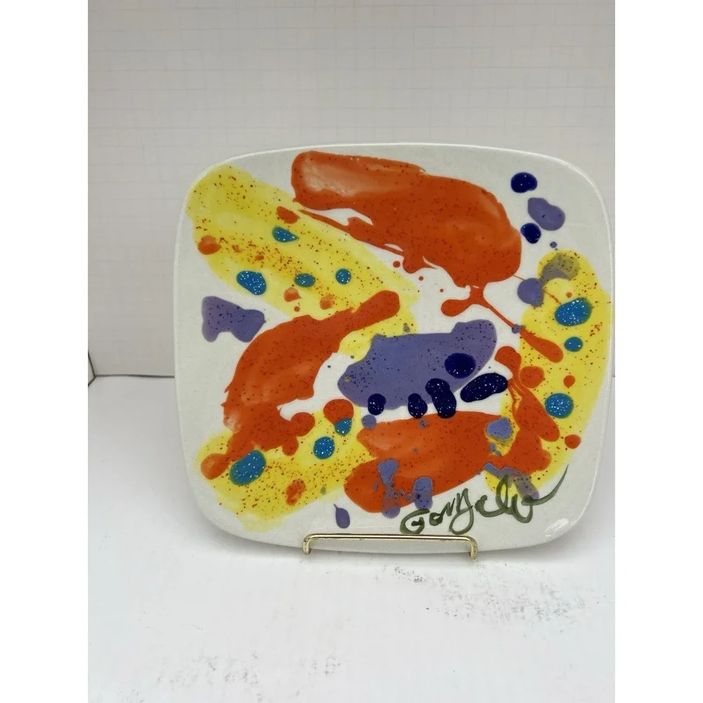 Art Pottery Plate Hand Painted‎ Signed 6 5 inch Ceramic Decorative Dish Vintage